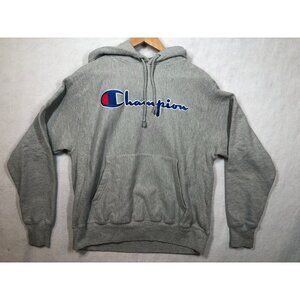 Champion Reverse Weave Hooded Logo Sweatshirt Heather Gray GF68 Men's Medium M